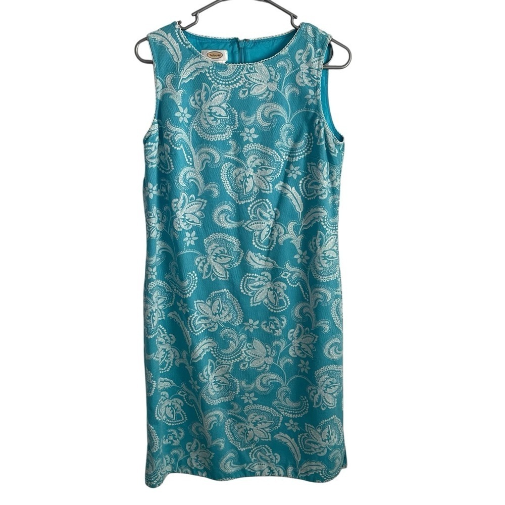 Talbots Vintage 90s/Y2K  Sleeveless Lined Zip Back Dress Floral dress lace trim